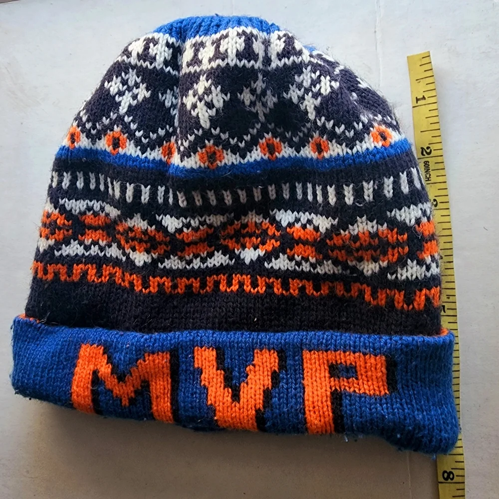 Boys MVP blue orange white black fleece line Boys winter hat
